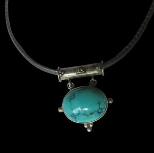 Handmade Vintage Turquoise slide pendant sterling silver necklace vintage